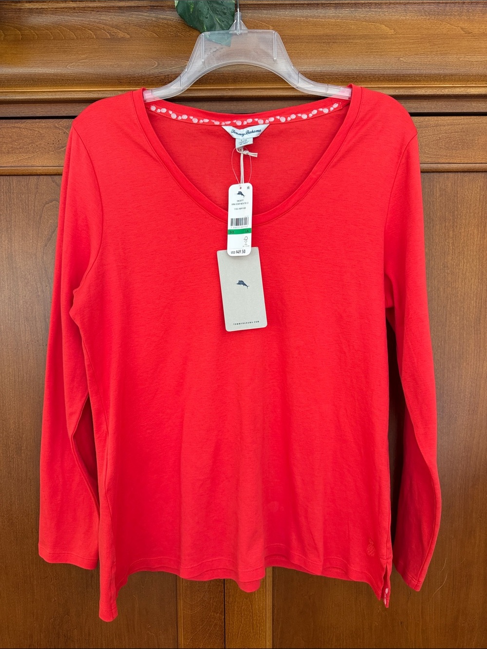 Tommy Bahama Poppy Red Long-Sleeve Scoop Neck Tee size Large